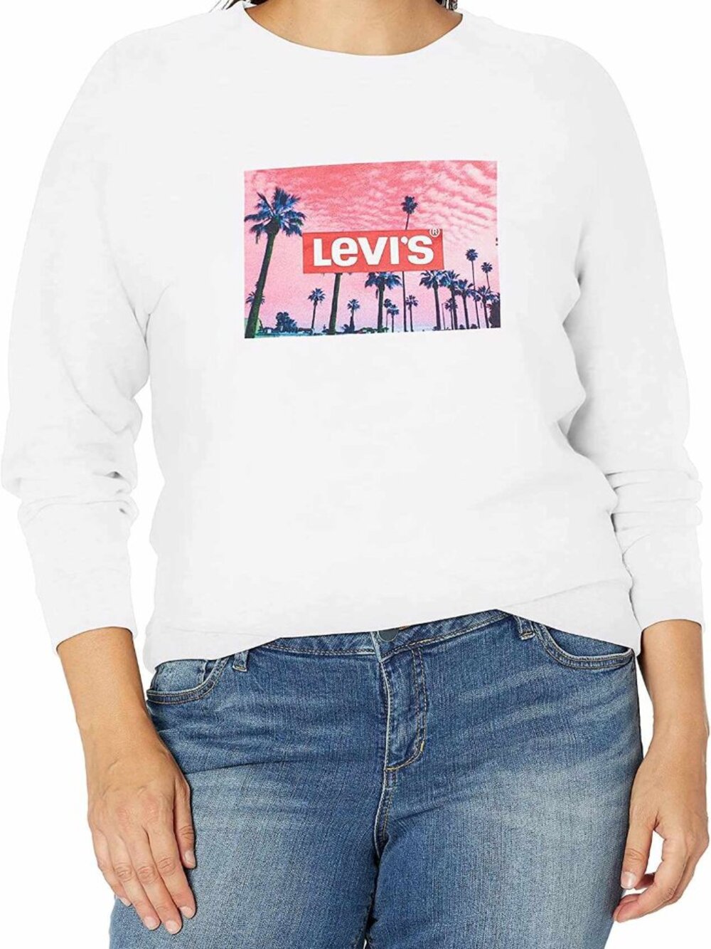 Levi's Womens Plus Logo Ribbed Trim Crew Sweatshirt